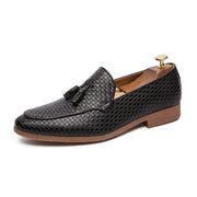 Woven Detail Tassel Decor Slip On Business Casual Gentle Men Dress Shoes