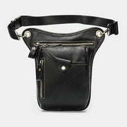 Men Genuine Leather Solid Color Outdoor Sport Practical Wear-resistance Belt Bag Leg Bag Waist Bag