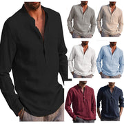 Männer Long Sleeve V-Hals Casual Faux Linnen Shirt