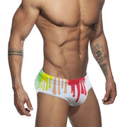 Sexy Beach Triangle Swimming Shorts Men's Flow Paint Rainbow