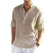 Мъжка ежедневна блуза Памучна ленена риза Свободни горнища с дълъг ръкав