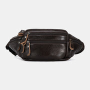 Men Genuine Leather Multi-pocket Large-capacity Multifunctional Crossbody Bag Chest Bag Sling Bag