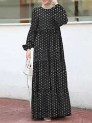 Женска макси хаљина са пуф рукавима на точкице и боемски кафтан