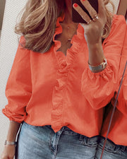 Solidum Color Ruffled Blouses Tops & Shirt pro Women