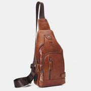 Casual Shoulder Bag For Men Leather USB Charging Large Capacity Bag