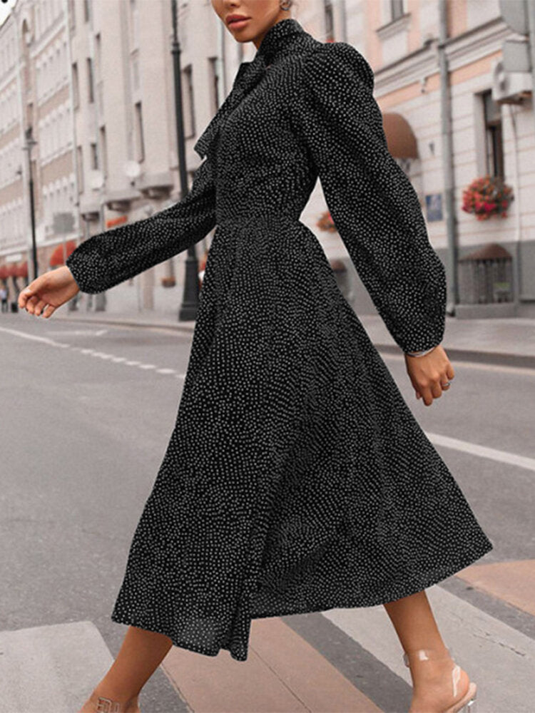 Fashion Vintage Polka Dot Print Knotted Big Swing Casual Long Sleeve M – Come4Buy eShop