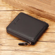 Men Mini Genuine Leather Zipper Wallet Bifold RFID Anti-theft Brush Short Money Clip Multi-card Slot Card Holder Coin Purse