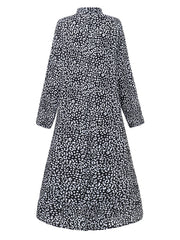 Леопард печатени долги ракави секојдневен женски миди фустан