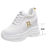 White Sneakers Women 8cm Height Increasing Shoes