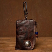 Men Genuine Leather Vinatge Car Key Wallet Texture Wear-resistang Key Case Coin Purse