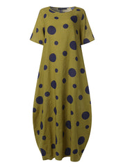 Polka Dot Print O-neck Ազատ բոհեմական երկար կանանց Maxi զգեստ