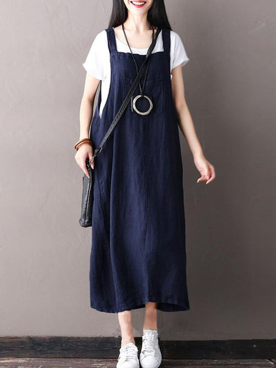 Mouwloze strappy casual losse mono kleur dames maxi-jurk