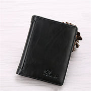 Men Genuine Leather Vintage Short Wallet Slim Money Card Holder with 11 Card Slots