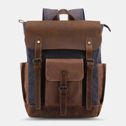 Men Oil Wax Canvas Multi-pocket Backpack Large Capacity Breathable Wear-resistant 14 Inch Laptop Bag