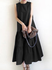 Fashion Dress For Women O-neck Casual Layered Maxi Dress