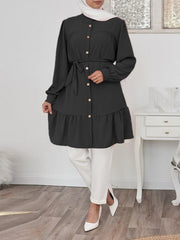 Sta Collar Lace Sursum Ruffle Casual Long Sleeve Women Midi Dress