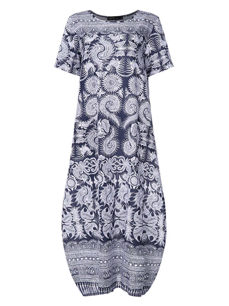 Casual Loose Printed Short Sleeve Pockets Women Maxi Dress – Come4Buy eShop