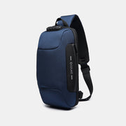 მამაკაცის ქურდობის საწინააღმდეგო USB დამუხტვის მრავალშრიანი წყალგაუმტარი ჯვარედინი ჩანთა გულმკერდის ჩანთა ჩანთა
