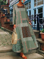 Bawełniana sukienka z długim rękawem w stylu vintage, damska Maxi w stylu boho