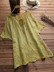 Women Hollow Embroidered Off Shoulder Half Sleeve Blouse