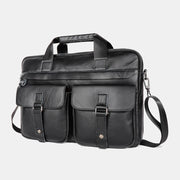 Men Cowhide Super Large Capacity Multi-pocket Crossbody Bags Briefcase Retro 14 Inch Laptop Bags Messenger Bag Handbag Shoulder Bag