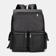 Men Multi-pocket Lightweight Breathable Decompression Design Backpack Multifunction Waterproof PU Soft Leather Shoulder Bag Student Bag