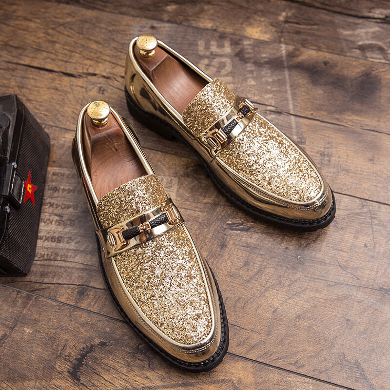 gold tip men's dress shoes Amazon.com | Santimon Mens Loafers Pointed Toe Leather Fashion Buckle Rhinestone Metal Tip Western Dress Shoes Black 5.5