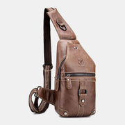 Men Genuine Leather Multi-Pocket Anti-Theft Wear-Resistant Vintage Casual Crossbody Bag Chest Bag