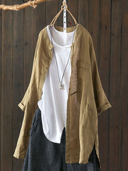 S-5XL Женская хлопковая асимметричная винтажная блузка с длинным рукавом на пуговицах
