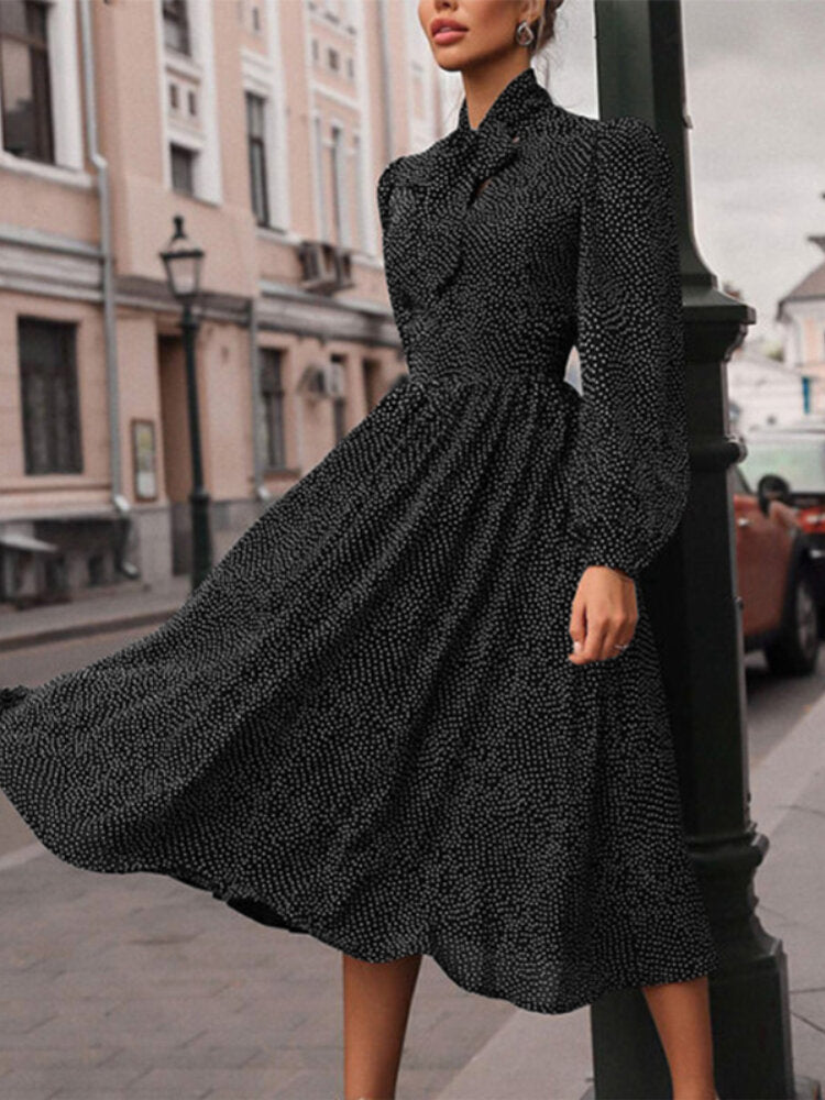Fashion Vintage Polka Dot Print Knotted Big Swing Casual Long Sleeve M – Come4Buy eShop