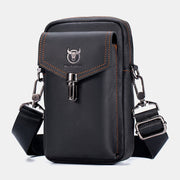 Men Genuine Leather Large Capacity Vintage 6.5 Inch Phone Bag Waist Bag Shoulder Bag Crossbody Bag