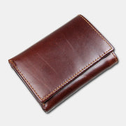 RFID Blocking Genuine Leather Card Holder Vintage Short 7-Card Slots Tri-fold Wallet For Men