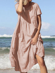 女士夏季海灘純棉寬鬆口袋連衣裙