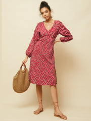 chiffon-polka-dot-print-split-long-sleeve-causal-women-midi