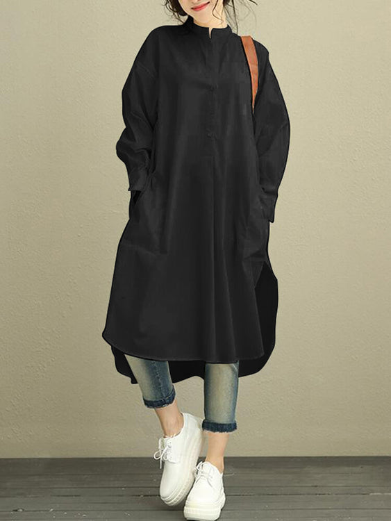 Black Dress Shirt Women Casual Loose Solid Button Long Sleeve