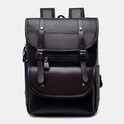 Men PU Leather Hasp Large Capacity Backpack Multi-pocket Waterproof 15.6 Inch Laptop Bag Fashion Wild Travel Bag