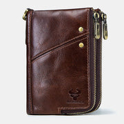 Men Vinatge Genuine Leather RFID Blocking Chain Zipper Coin Bag Wallet