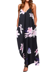 V-neck Sleeveless Loose Leisure Causal Summer Holiday Women Maxi Dress