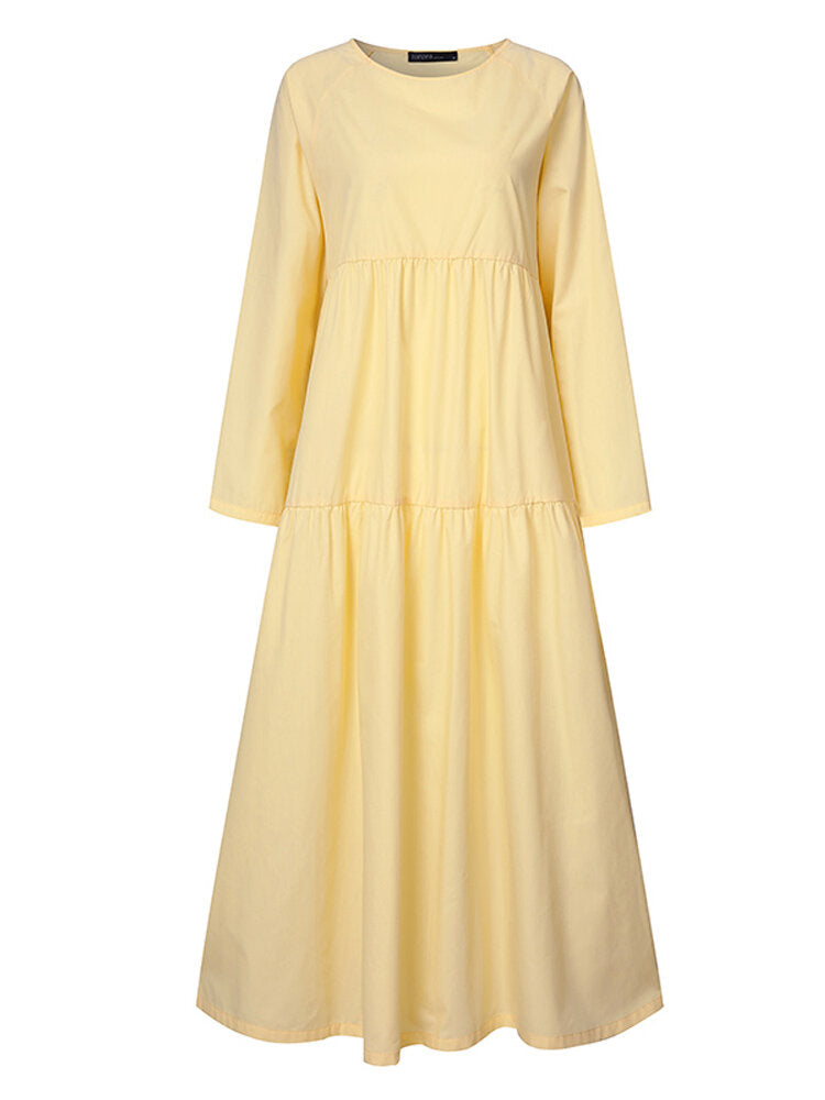 Aayomet Summer Dress Women's Long Sleeve Loose Plain Maxi Dresses Casual  Long Dresses,Yellow L 