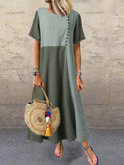 Print Patchwork O-neck Short Sleeve Casual Women Maxi Dress