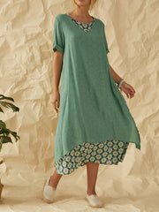 daisy-print-patchwork-o-neck-short-sleeve-loose-casual-women