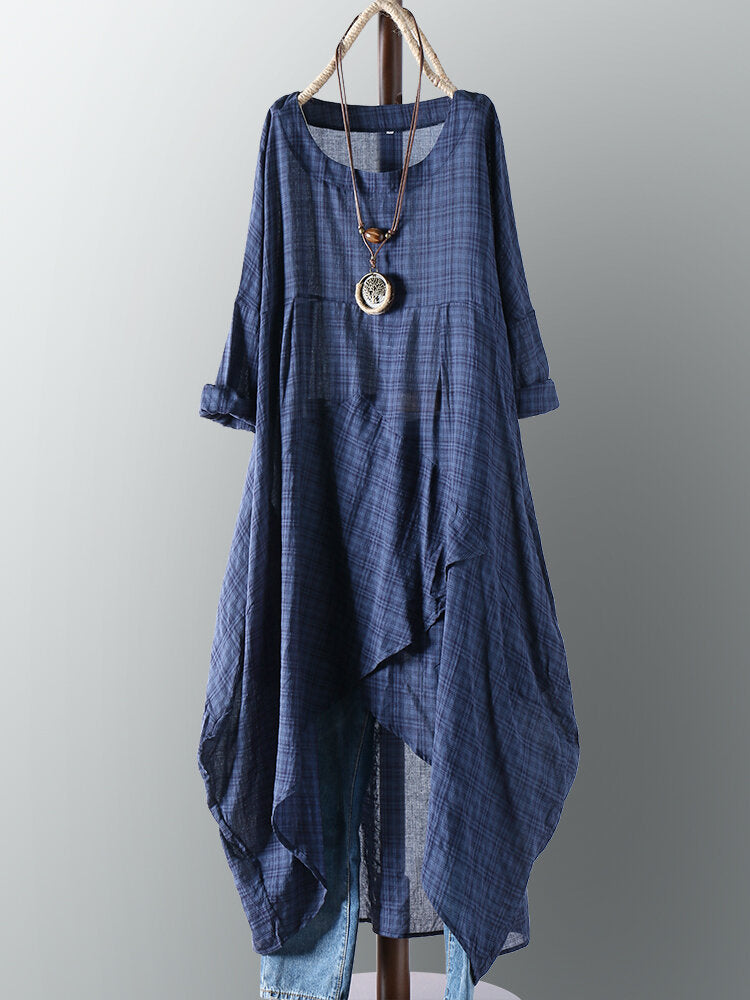 Plus Plaid Casual Asymmetrical Shirt Irregular Hem Women Maxi Dress Come4Buy eShop Plus Plaid Casual Asymmetrical Shirt Irregular Hem Women Maxi Dress Come4Buy eShop