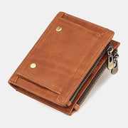 Men Genuine Leather RFID Anti-theft Double Zipper Retro Business Multi Card Slot Leather Card Holder Wallet