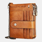 Men Genuine Leather Chain Wallet RFID Double ZIpper Anti-theft Multi-card Slot Card Holder Wallet