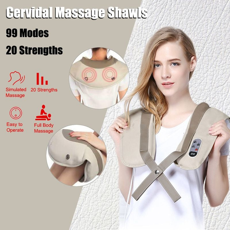Massage Pillow Massage Shawl, Portable Electric Tapping Cervical Massage Shawl, Neck, Waist, Shoulder, Multiple Modes, 20 Intensity Levels, 15 Minutes