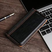 For Samsung Galaxy Note 20 Grid Texture Magnetic PU + TPU Horizontal Flip Leather Case with Holder