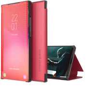 For Samsung Galaxy Note20 Carbon Fiber Texture View Time Horizontal Flip Leather Case with Holder