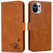 For Xiaomi Mi 11 Embossed Cat Butterflies Pattern Horizontal Flip Leather Case with Card Slot