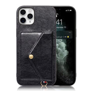Ar gyfer iPhone 11 Litchi Texture Silicone + PC + PU Leather Back Cover Shockproof Case gyda Slot Cerdyn