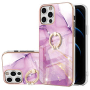 For iPhone 12 Electroplating Marble Pattern IMD TPU Shockproof Case with Ring Holder